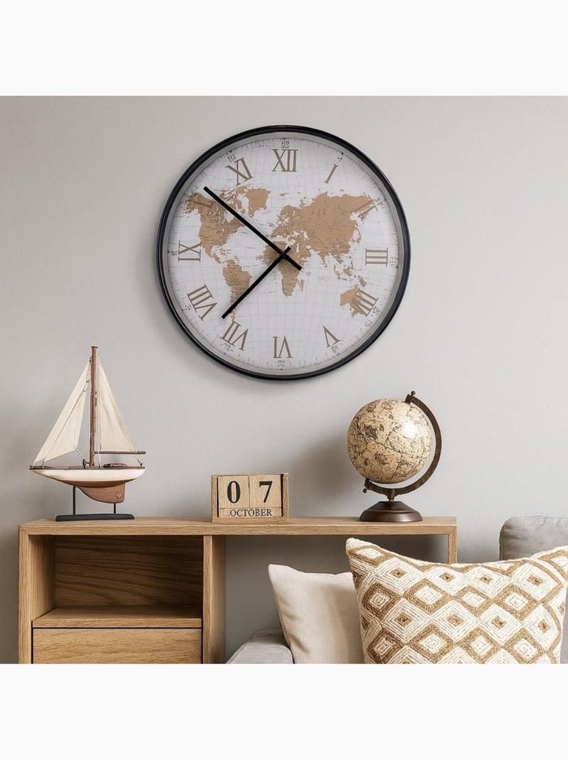 Horloge planisphère vitrée  50cm Beige - Kiabi