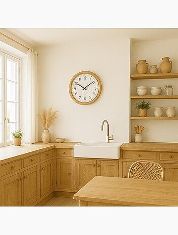 Horloge ronde contour rotin 54cm