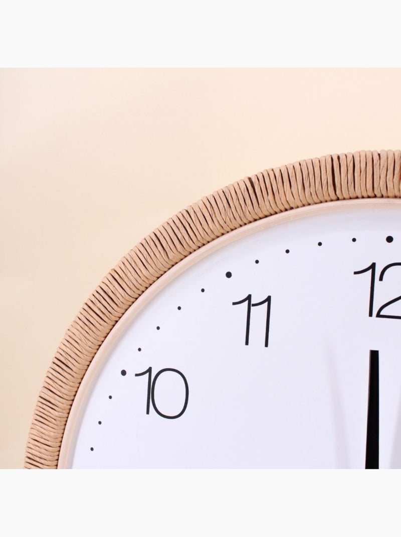 Horloge ronde contour rotin 54cm Blanc - Kiabi