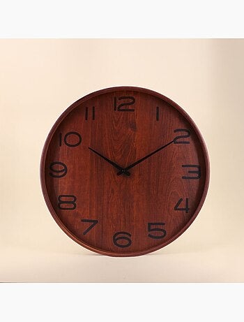 Horloge ronde vitrée en bois foncé 55cm