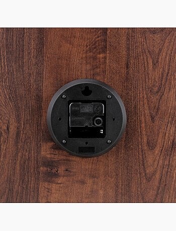 Horloge ronde vitrée en bois foncé 55cm