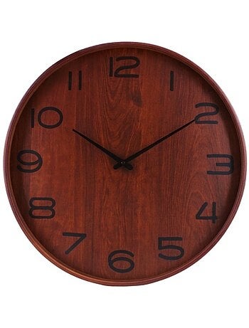 Horloge ronde vitrée en bois foncé 55cm