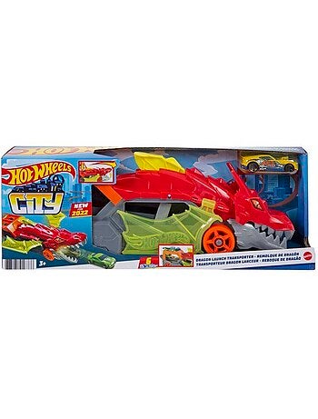 Hot wheels city - transporteur dragon lanceur 2-en-1 - camion / petite voiture - dès 3 ans gtk42