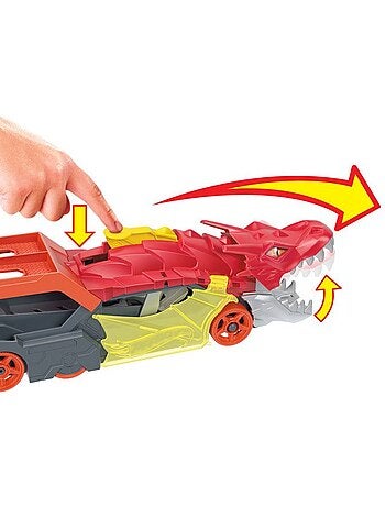 Hot wheels city - transporteur dragon lanceur 2-en-1 - camion / petite voiture - dès 3 ans gtk42
