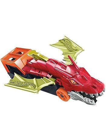 Hot wheels city - transporteur dragon lanceur 2-en-1 - camion / petite voiture - dès 3 ans gtk42