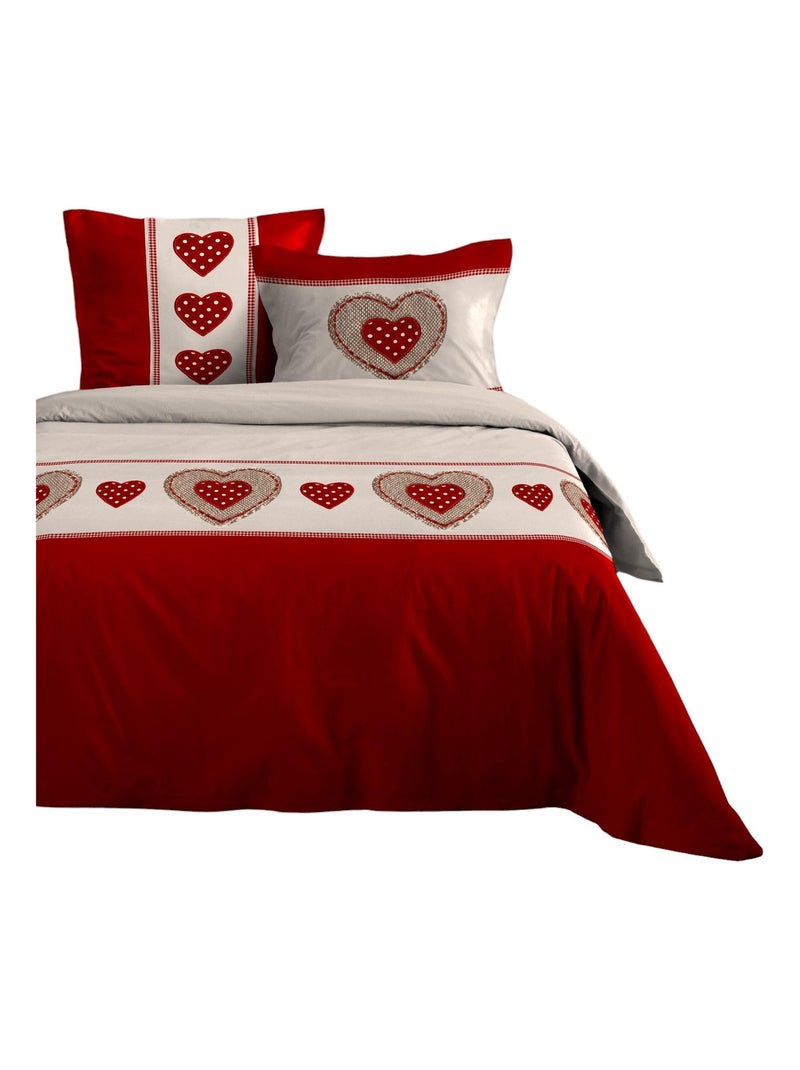 Housse couette + 2 taies 220 x 240 cm coeurs Marianne Rouge - Kiabi