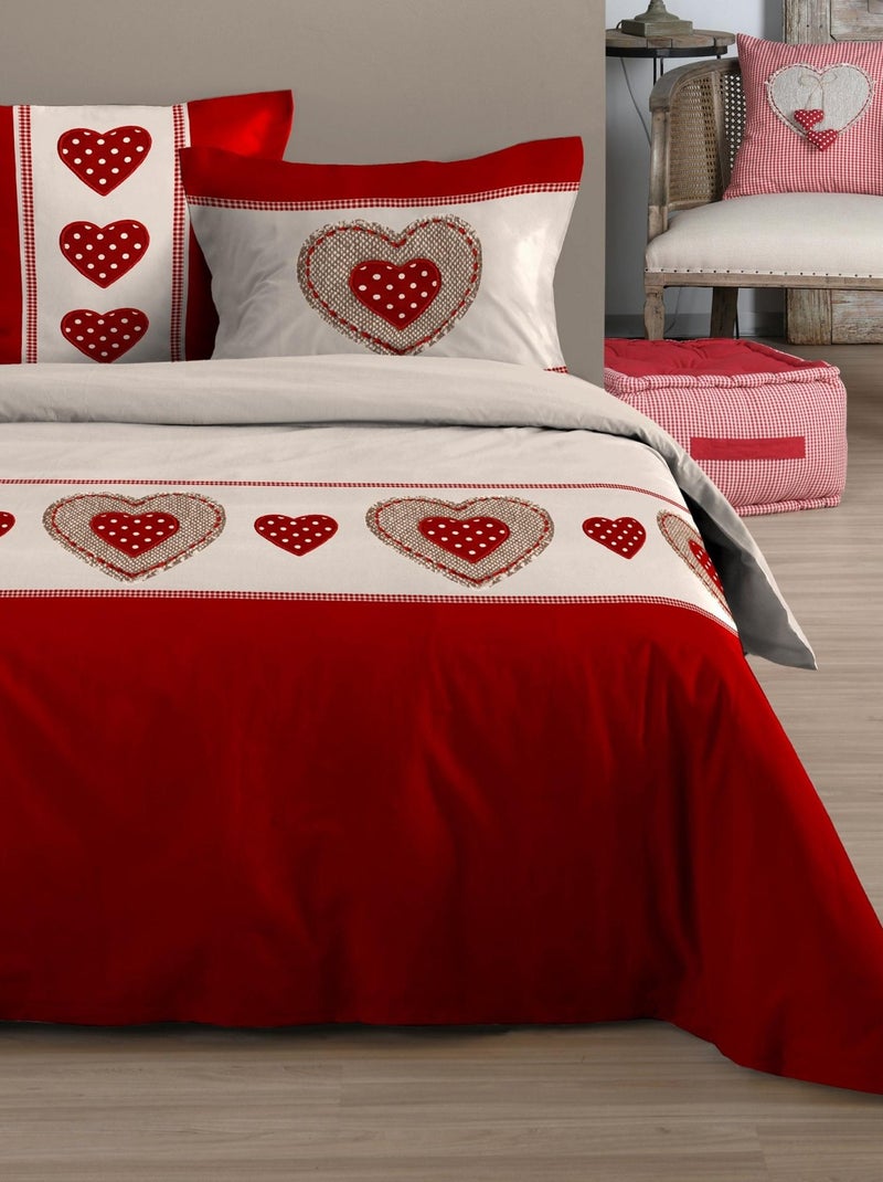 Housse couette + 2 taies 220 x 240 cm coeurs Marianne Rouge - Kiabi