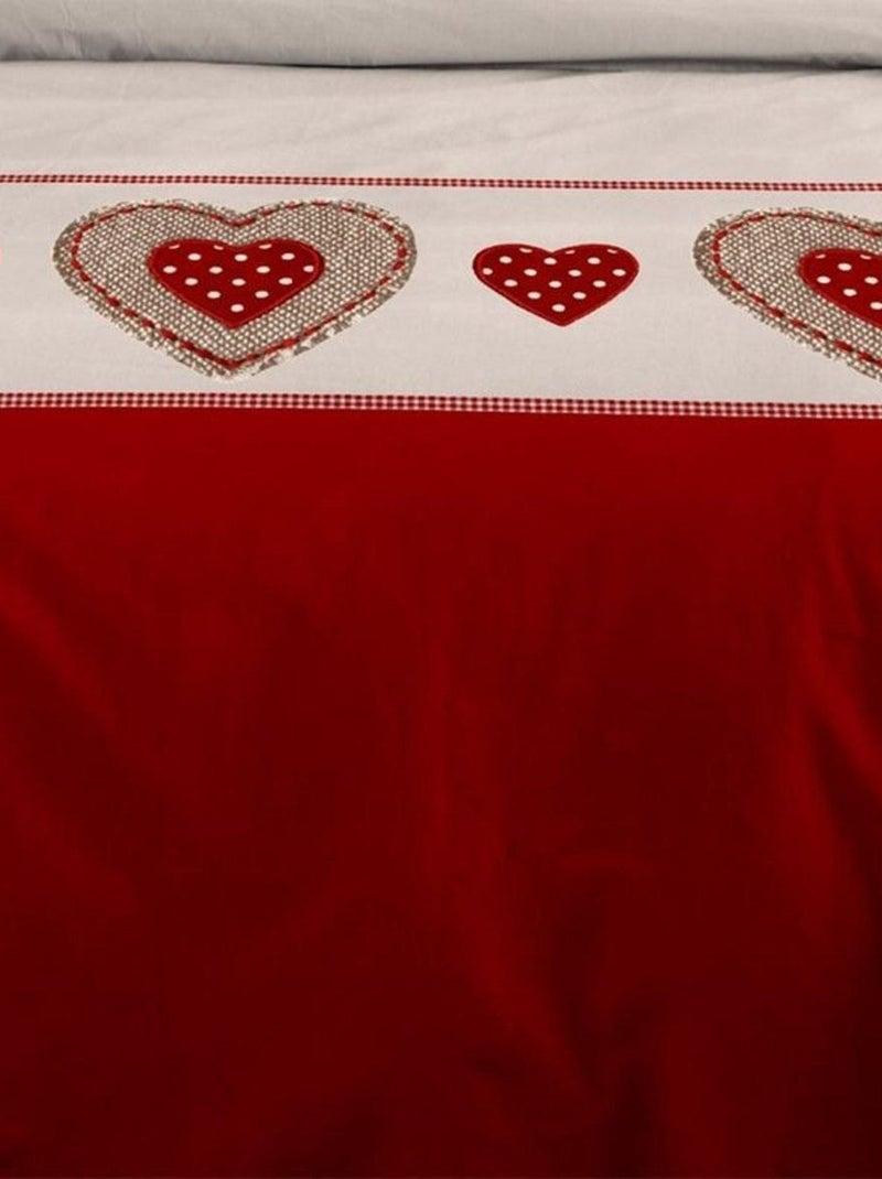 Housse couette + 2 taies 220 x 240 cm coeurs Marianne Rouge - Kiabi