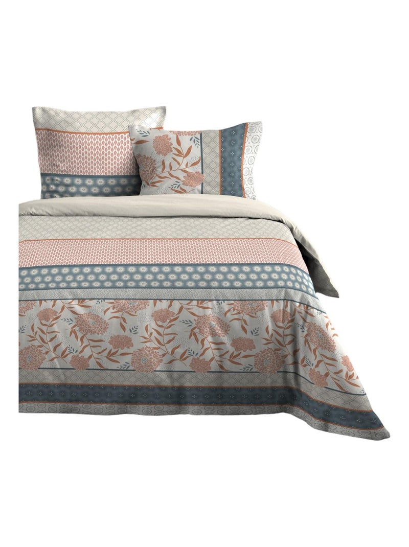 Housse couette + 2 taies 220 x 240 cm Douceur Ariane Bleu - Kiabi