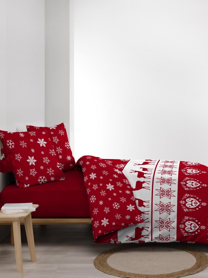 Housse couette + 2 taies 220 x 240 cm flanelle microfibre Floconnette Rouge - Kiabi