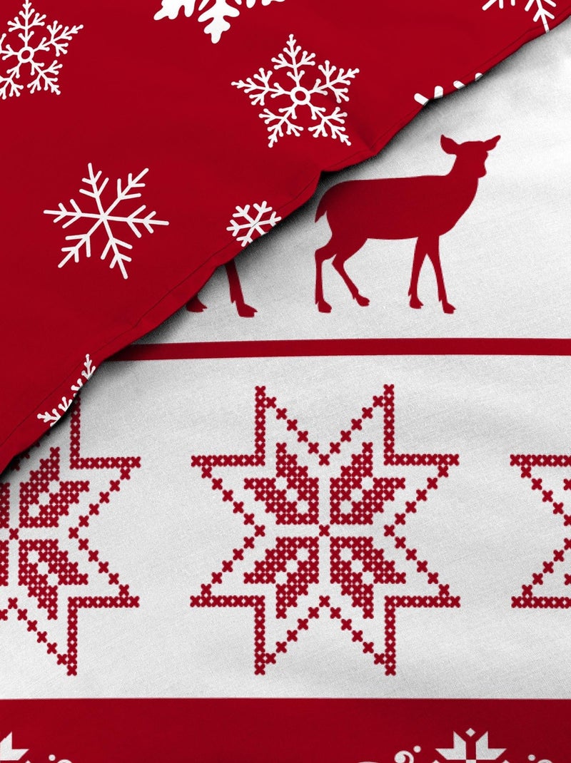 Housse couette + 2 taies 220 x 240 cm flanelle microfibre Floconnette Rouge - Kiabi