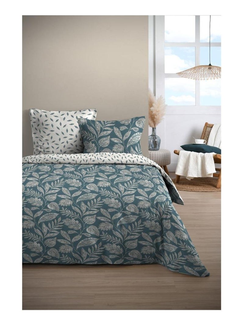 Housse couette + 2 taies 220 x 240 cm gaelle feuillage chic Bleu - Kiabi