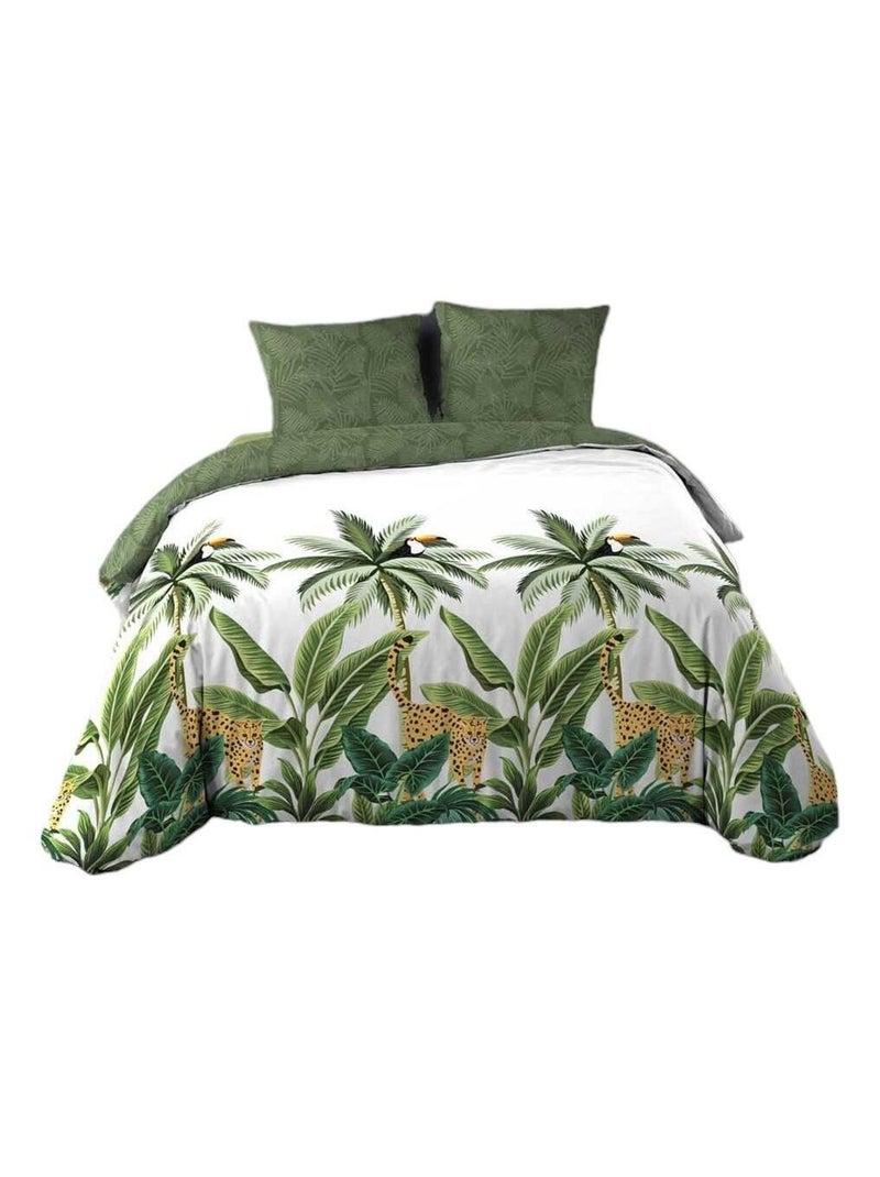 Housse couette + 2 taies 220 x 240 cm Leopard Vert - Kiabi