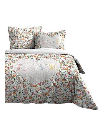 Housse couette + 2 taies 220 x 240 cm Love fleurette