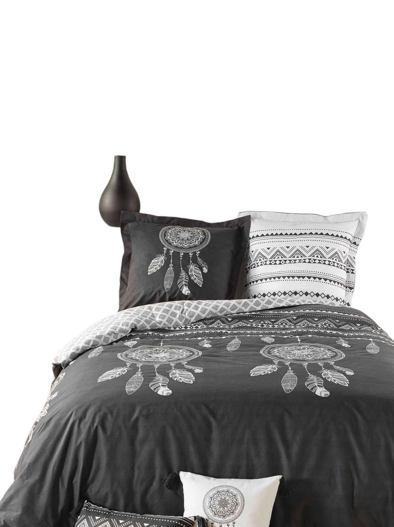 Housse couette + 2 taies 220 x 240 cm Powo attrape reves Gris - Kiabi