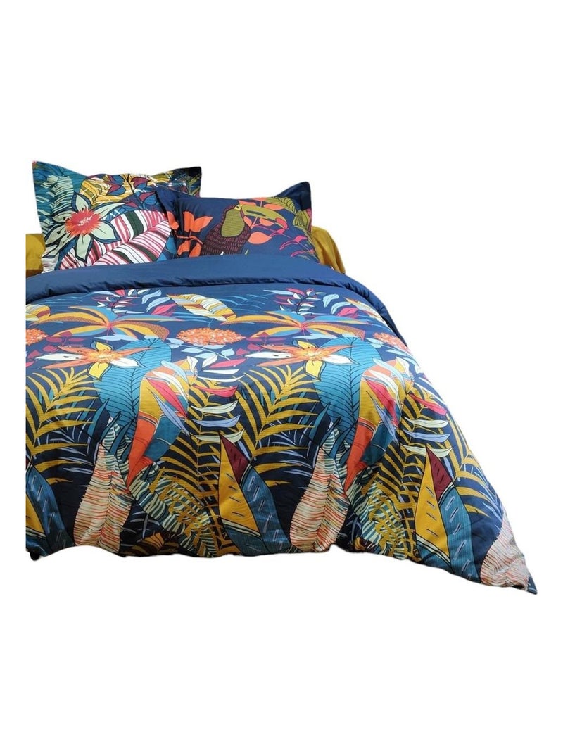Housse couette + 2 taies 220 x 240 cm tropique Siam Bleu - Kiabi