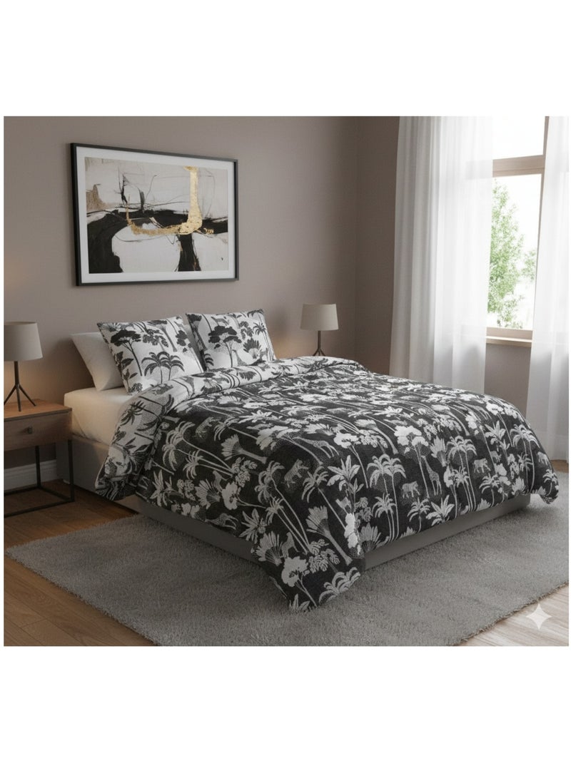 Housse couette + 2 taies Girafe et panthere Noir - Kiabi