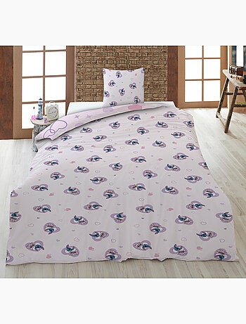 Housse Couette Disney Stitch & Angel 140x200cm + Taie 65x65cm ? Love Rose ? Polycoton