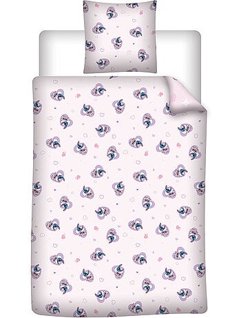 Housse Couette Disney Stitch & Angel 140x200cm + Taie 65x65cm ? Love Rose ? Polycoton