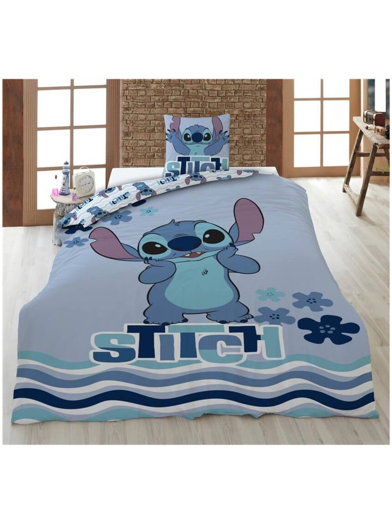 Housse Couette Flanelle Disney Stitch 140x200cm + Taie – Touché Doux Chaud – Licence Officielle Bleu ciel/Gris/Blanc perle/Transparent - Kiabi