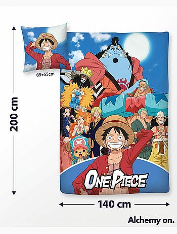 Housse Couette One Piece Équipage 140x200cm + Taie 65x65cm – Luffy Zoro Nami – Polycoton – Licence O