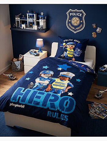 Housse Couette Playmobil Police 140x200cm + Taie 65x65cm – Hero Rules – Polycoton – Licence Officiel