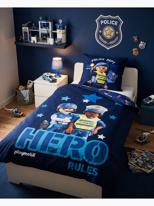 Housse Couette Playmobil Police 140x200cm + Taie 65x65cm – Hero Rules – Polycoton – Licence Officiel - Kiabi