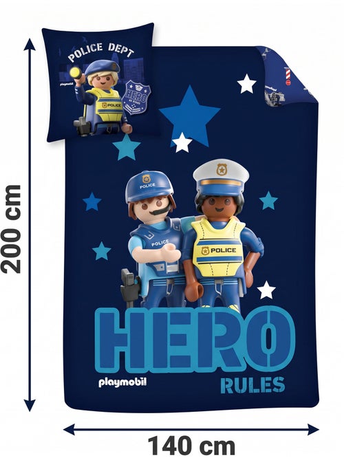 Housse Couette Playmobil Police 140x200cm + Taie 65x65cm – Hero Rules – Polycoton – Licence Officiel - Kiabi
