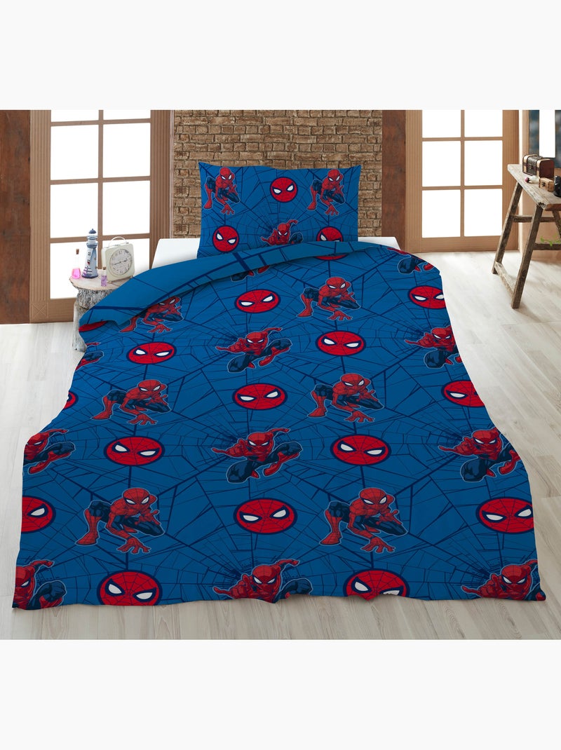 Housse Couette Spider-Man Marvel 140x200cm + Taie 65x65cm  – Polycoton Noir Bleu - Kiabi