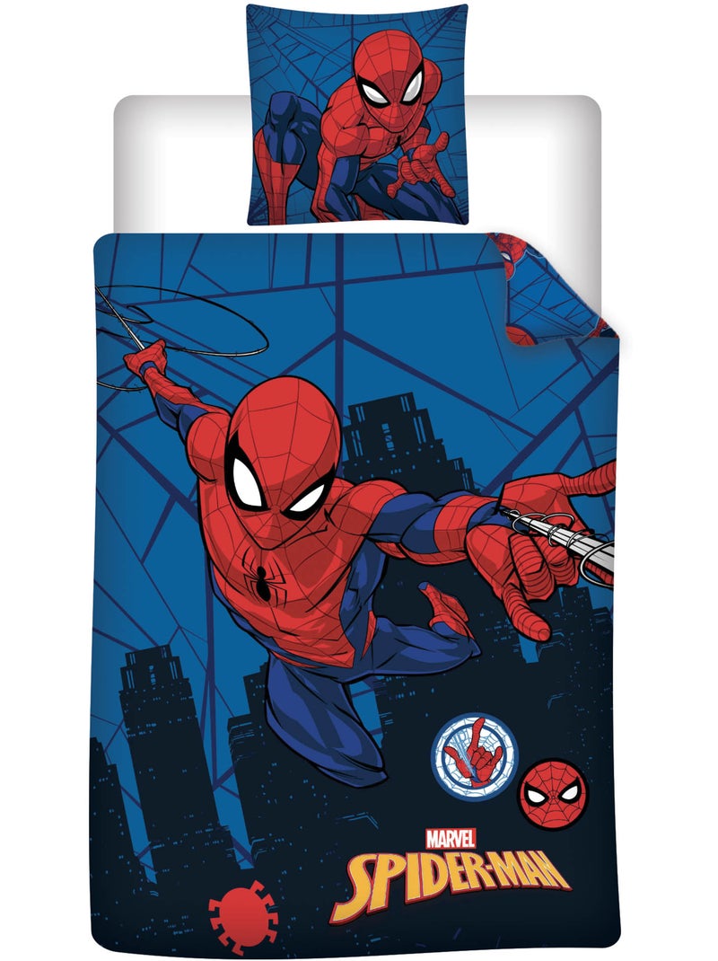 Housse Couette Spider-Man Marvel 140x200cm + Taie 65x65cm  – Polycoton Noir Bleu - Kiabi