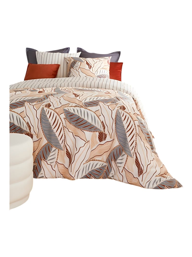 Housse couette + taie 220 x 240 cm Feuilles graphiques skyra Blanc Bleu - Kiabi