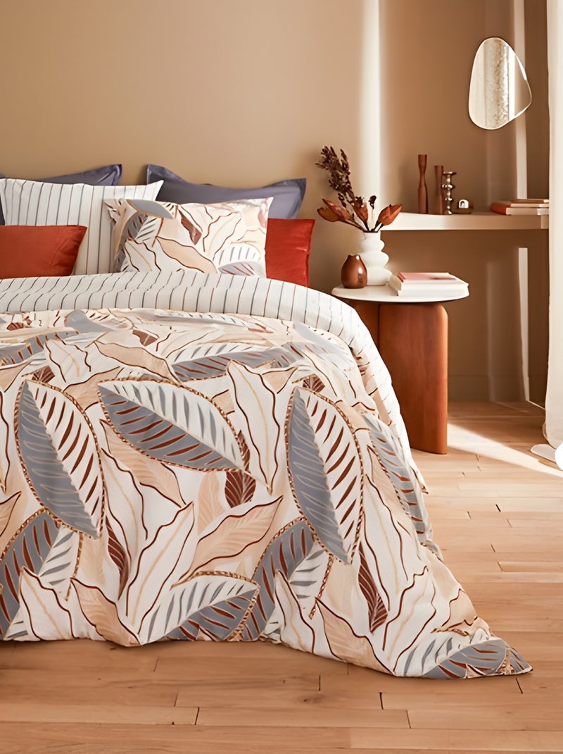 Housse couette + taie 220 x 240 cm Feuilles graphiques skyra Blanc Bleu - Kiabi