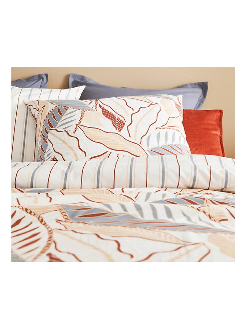 Housse couette + taie 220 x 240 cm Feuilles graphiques skyra Blanc Bleu - Kiabi