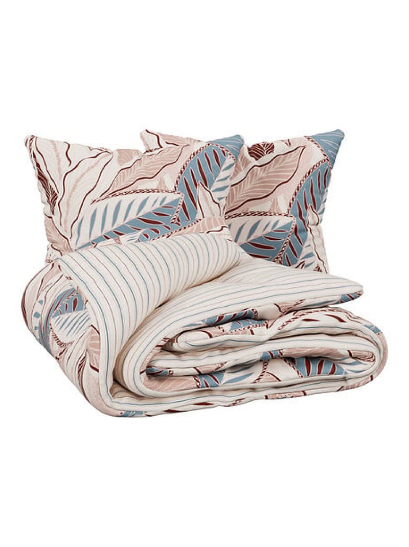 Housse couette + taie 220 x 240 cm Feuilles graphiques skyra Blanc Bleu - Kiabi