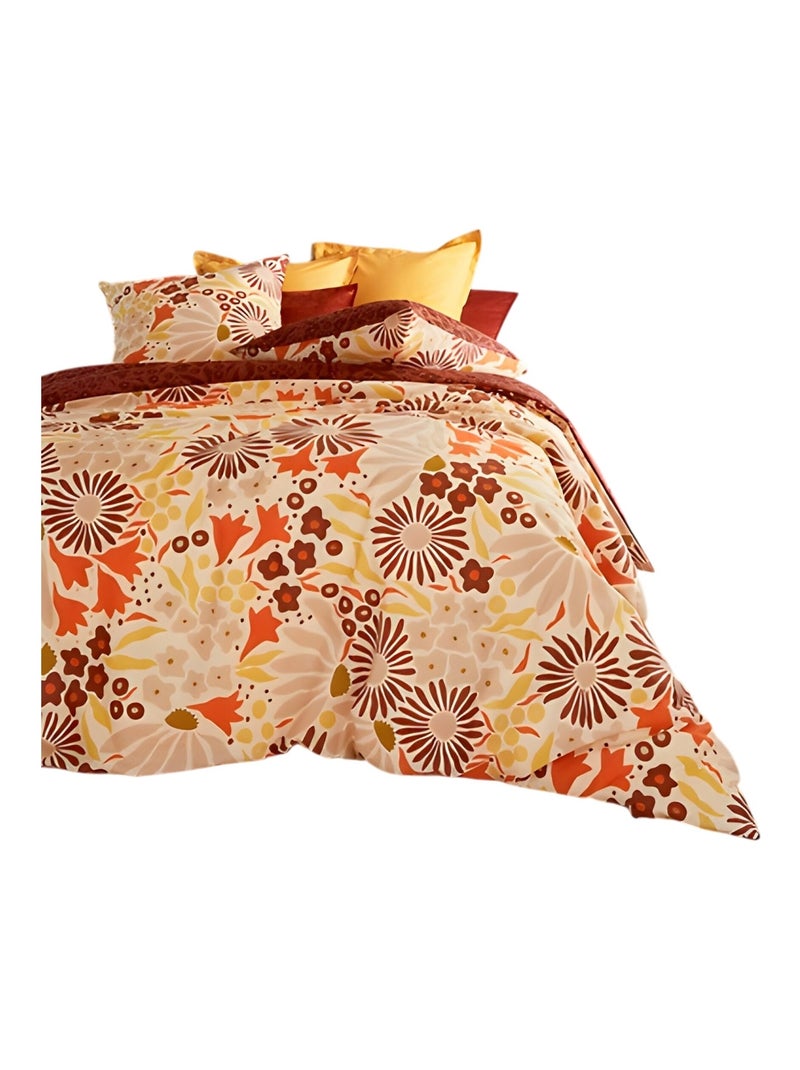 Housse couette + taie 220 x 240 cm Fleur retro Daisy Bleu - Kiabi
