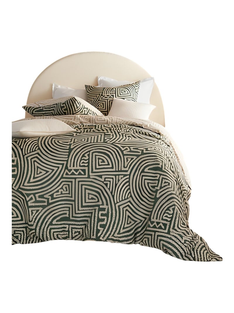 Housse couette + taie 220 x 240 cm Geometrique naya Vert - Kiabi