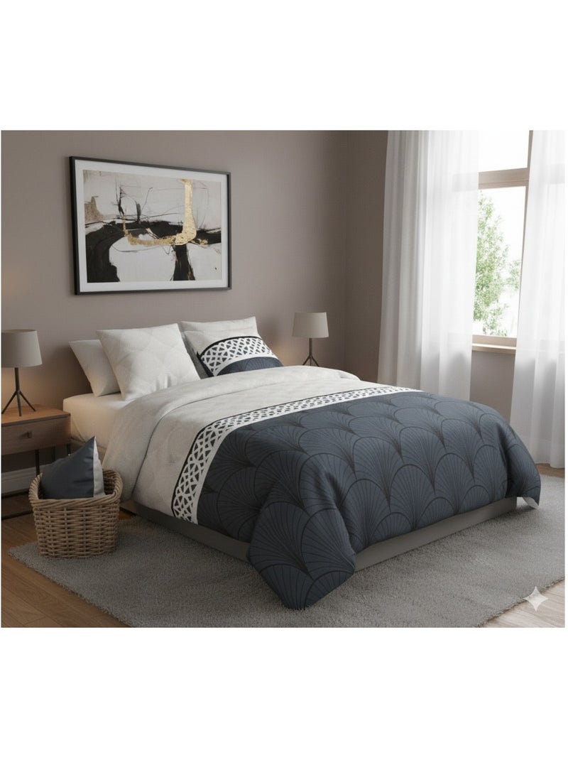Housse couette + taie Eventails graphique arcadie Blanc - Kiabi