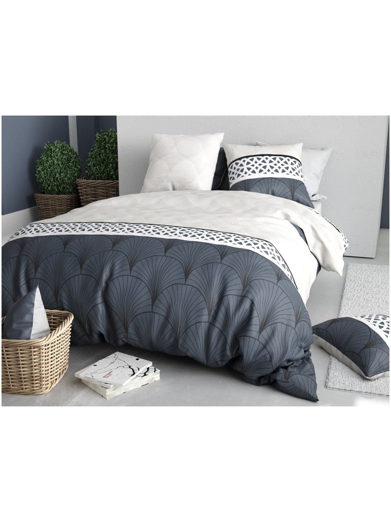 Housse couette + taie Eventails graphique arcadie Blanc - Kiabi