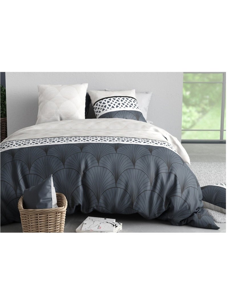 Housse couette + taie Eventails graphique arcadie Blanc - Kiabi