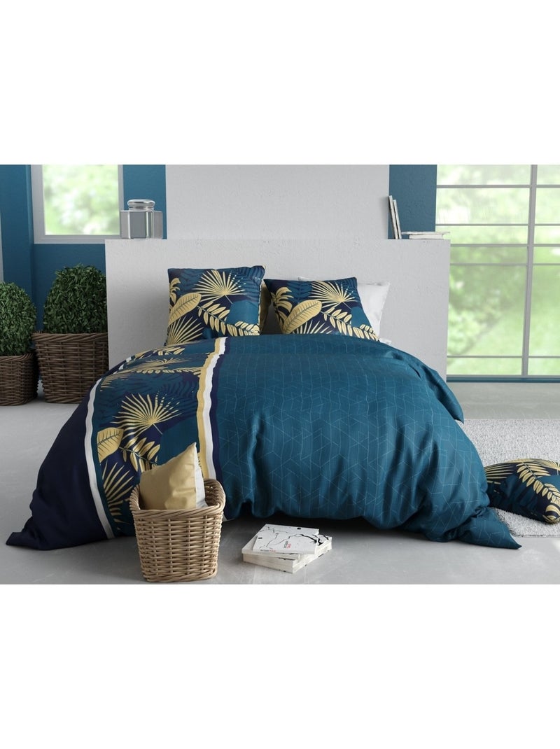 Housse couette + taie Feuillage tropea Bleu - Kiabi