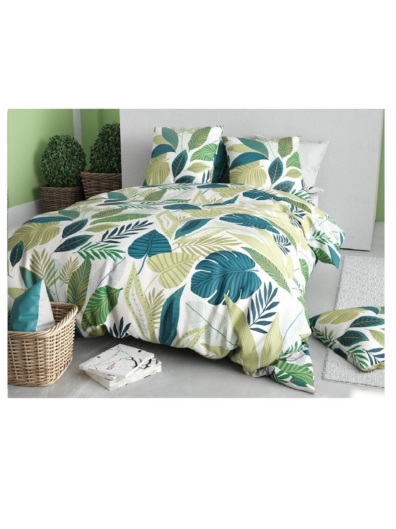 Housse couette + taie Feuillage tropicalia Vert - Kiabi