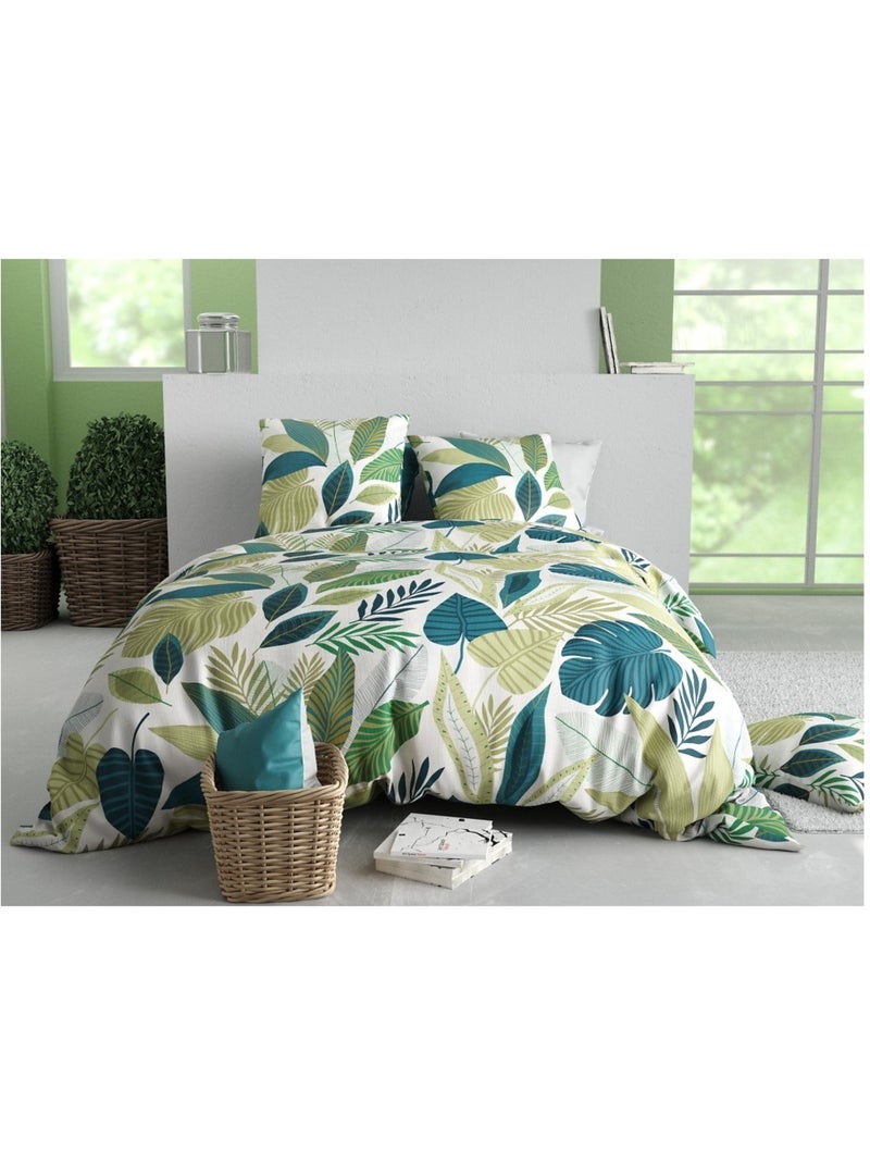 Housse couette + taie Feuillage tropicalia Vert - Kiabi