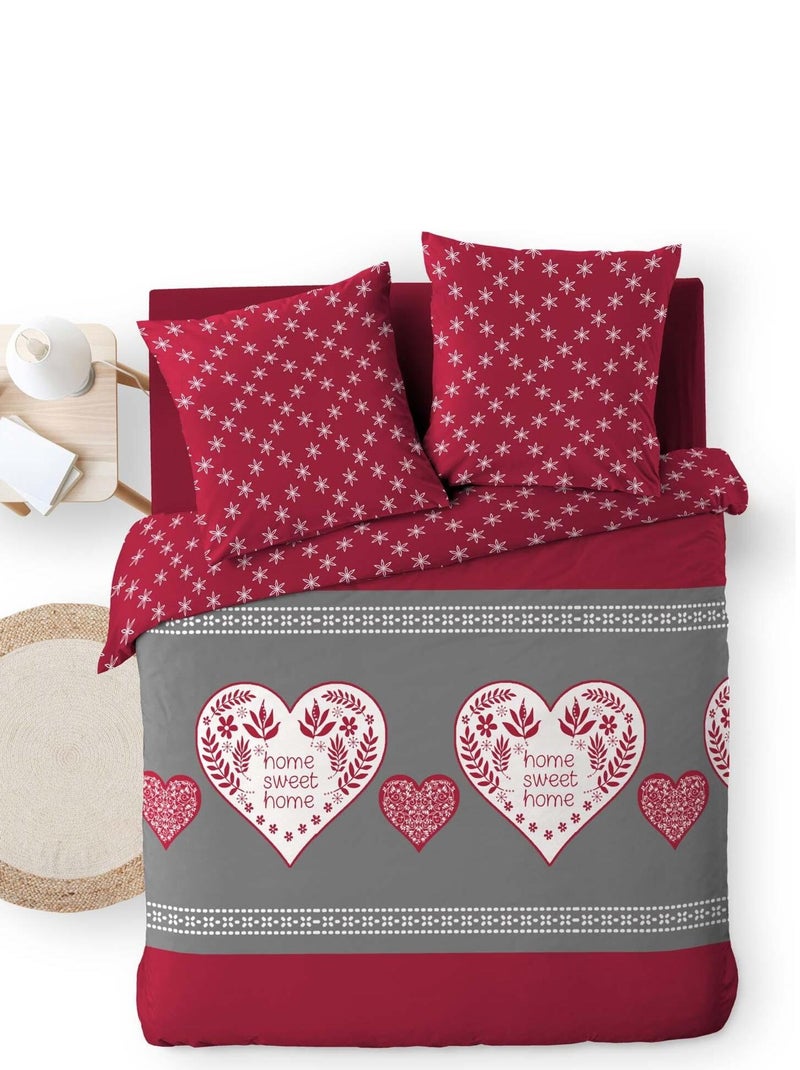 Housse couette + taies 220 x 240 cm Alpille coeur Rouge - Kiabi