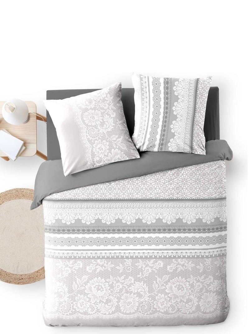 Housse couette + taies 220 x 240 cm La dentelle de Solene Gris - Kiabi