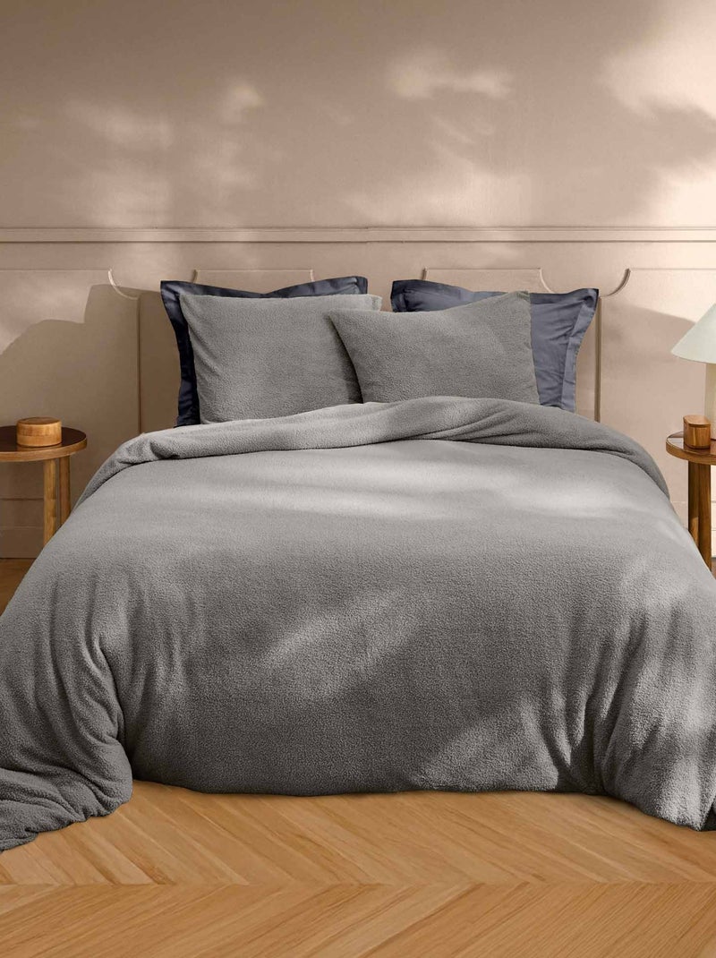 Housse couette + taies bouclette gris anthracite - Kiabi