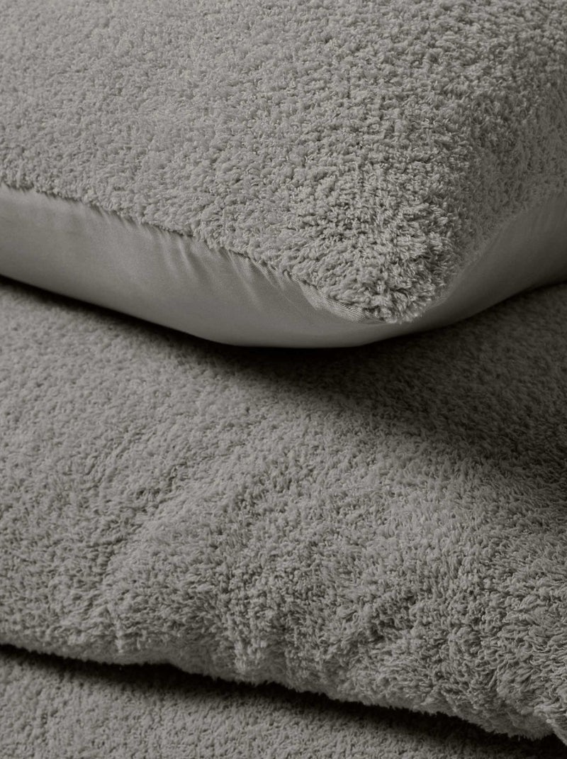 Housse couette + taies bouclette gris anthracite - Kiabi