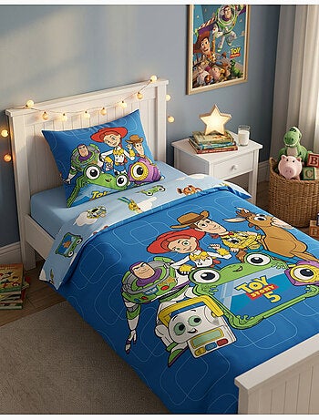 Housse Couette Toy Story Disney Pixar 140x200cm + Taie 65x65cm – Buzz Jessie – Polycoton – Licence O
