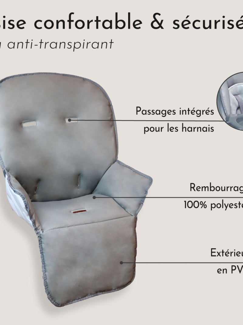 Housse d'assise pour chaise haute bébé enfant gamme Ptit - Agate - Monsieur Bébé Gris foncé - Kiabi