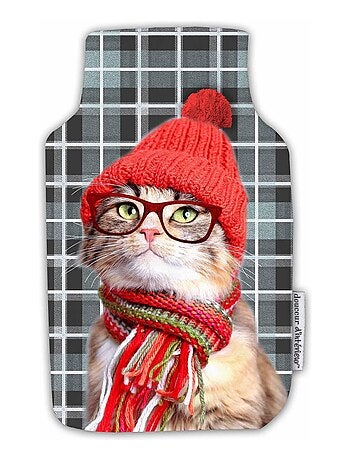 Housse de bouillotte Chat a lunettes