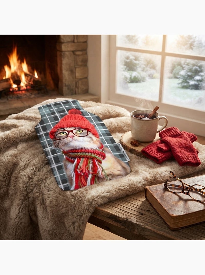 Housse de bouillotte chat a lunettes Rouge - Kiabi